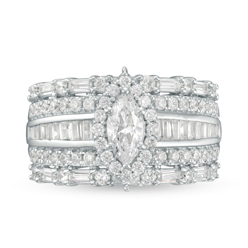 2 CT. T.W. Marquise Diamond Frame Multi-Row Engagement Ring in 14K White Gold (I/I2)