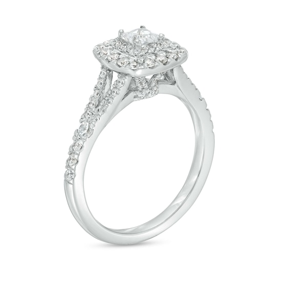 1 CT. T.w. Princess-Cut Diamond Double Cushion-Shaped Frame Split Shank Engagement Ring in 14K White Gold