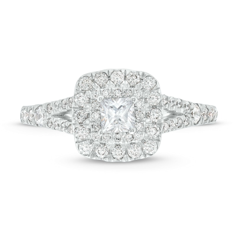 Main Image 4 of 1 CT. T.W. Princess-Cut Diamond Double Cushion-Shaped Frame Split Shank Engagement Ring in 14K White Gold