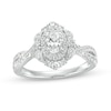 Thumbnail Image 1 of 1 CT. T.W. Oval Diamond Double Frame Twist Shank Paisley Engagement Ring in 14K White Gold (I/I2)