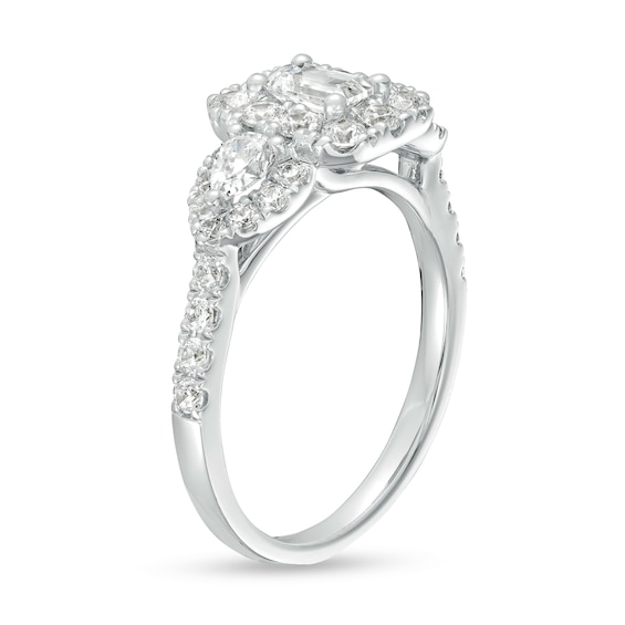 1-1/2 CT. T.w. Emerald-Cut Diamond Frame Past Present FutureÂ® Engagement Ring in 14K White Gold