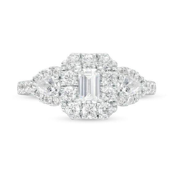 1-1/2 CT. T.w. Emerald-Cut Diamond Frame Past Present FutureÂ® Engagement Ring in 14K White Gold
