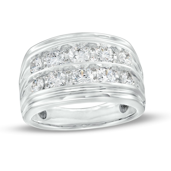 2 CT. T.w. Diamond Double Row Alternating Anniversary Band in 10K White Gold