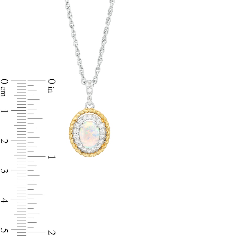 Main Image 4 of Oval Lab-Created Opal and White Lab-Created Sapphire Frame Three Piece Set in Sterling Silver with 14K Gold Plate - Size 7