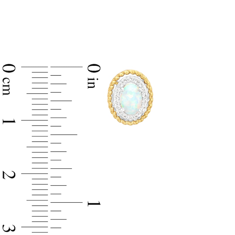 Oval Lab-Created Opal and White Lab-Created Sapphire Frame Three Piece Set in Sterling Silver with 14K Gold Plate - Size 7