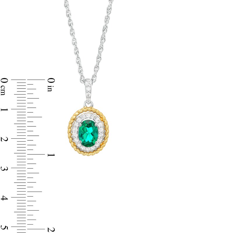 Main Image 4 of Oval Lab-Created Emerald Rope-Textured Frame Three Piece Set in Sterling Silver with 14K Gold Plate – Size 7