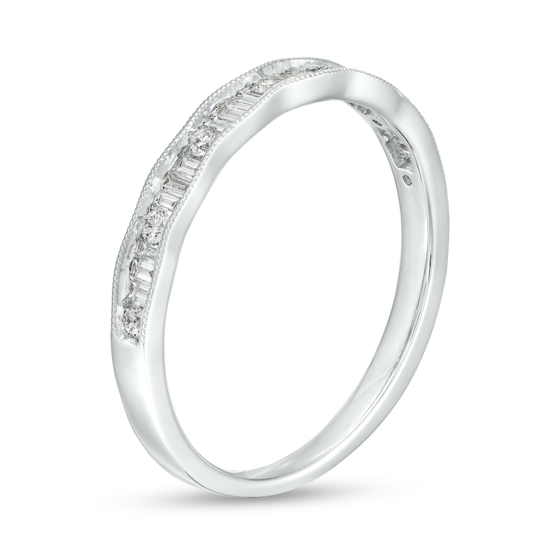 Main Image 3 of 1/4 CT. T.W. Baguette and Round Diamond Scallop Edge Anniversary Band in 14K White Gold