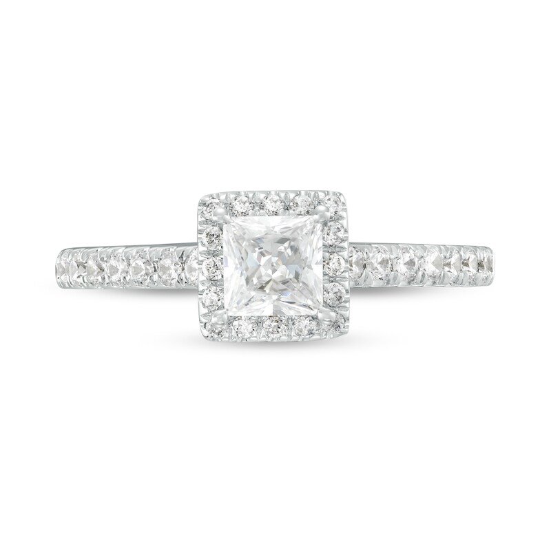 Main Image 4 of 1 CT. T.W. Princess-Cut Diamond Frame Engagement Ring in 14K White Gold (I/I2)