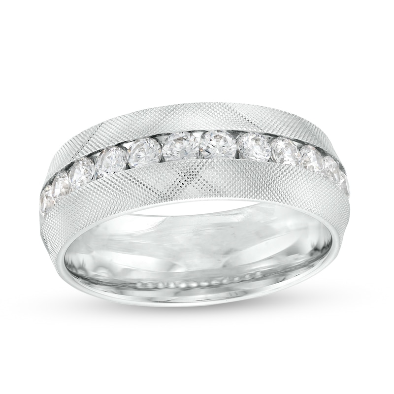 Men's 1 CT. T.W. Diamond Textured Wedding Band in 10K White Gold