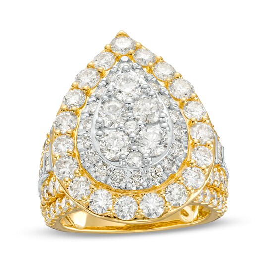 5 CT. T.w. Pear-Shaped Multi-Diamond Double Frame Multi-Row Engagement Ring in 14K Gold (I/I2)