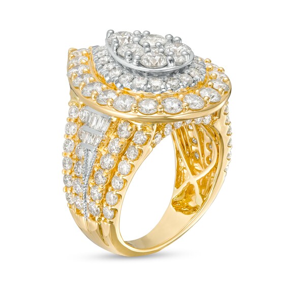 5 CT. T.w. Pear-Shaped Multi-Diamond Double Frame Multi-Row Engagement Ring in 14K Gold (I/I2)