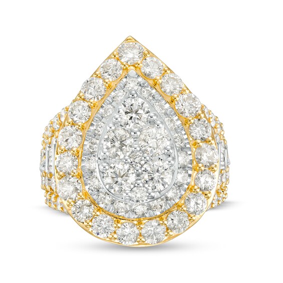 5 CT. T.w. Pear-Shaped Multi-Diamond Double Frame Multi-Row Engagement Ring in 14K Gold (I/I2)