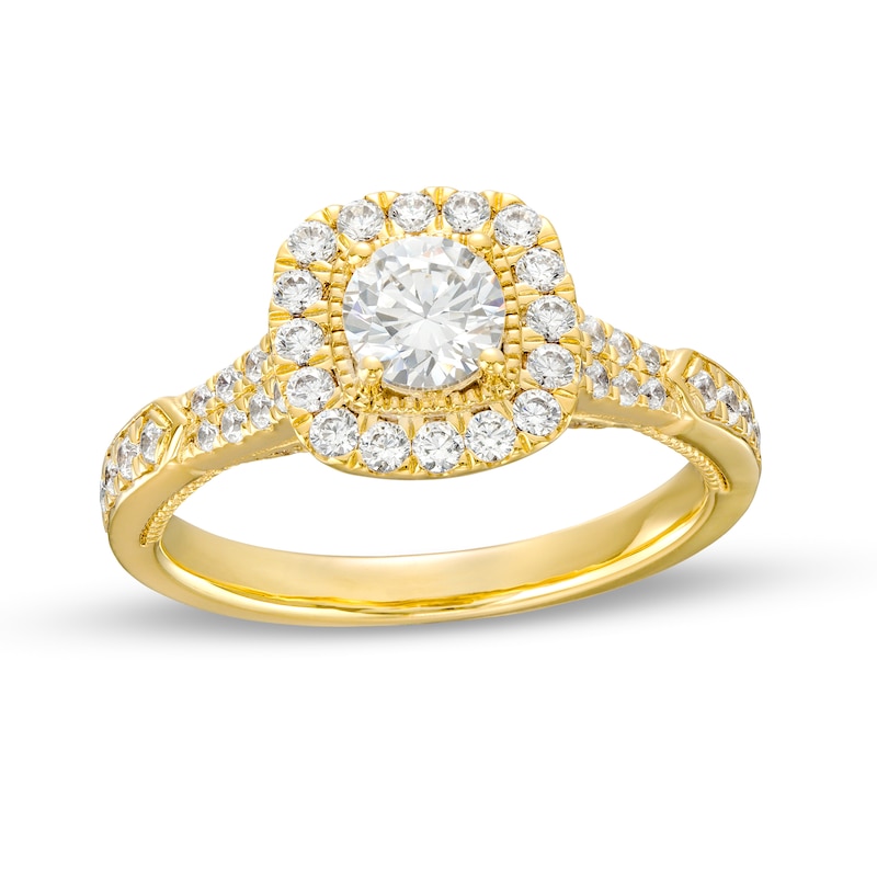 Main Image 1 of 1 CT. T.W. Diamond Cushion-Shaped Frame Double Row Engagement Ring in 14K Gold (I/I2)