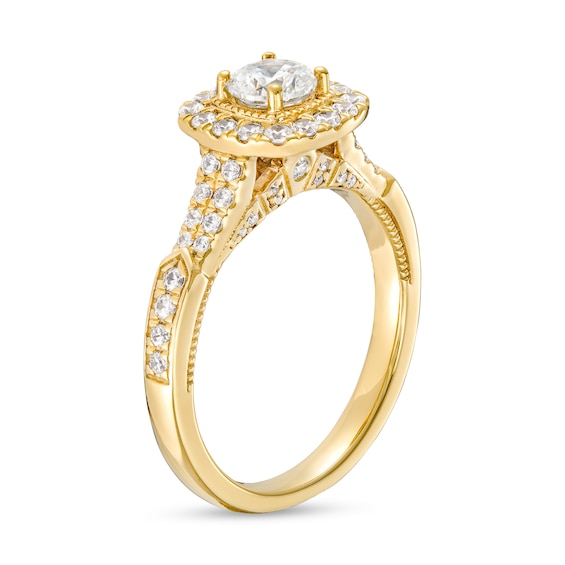 1 CT. T.w. Diamond Cushion-Shaped Frame Double Row Engagement Ring in 14K Gold (I/I2)