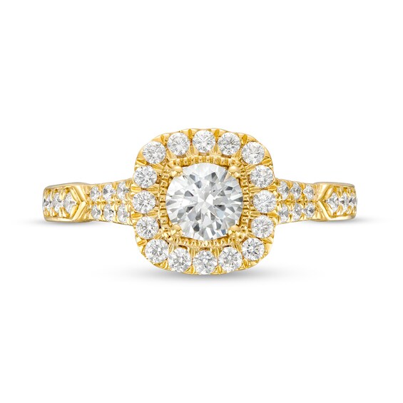 1 CT. T.w. Diamond Cushion-Shaped Frame Double Row Engagement Ring in 14K Gold (I/I2)
