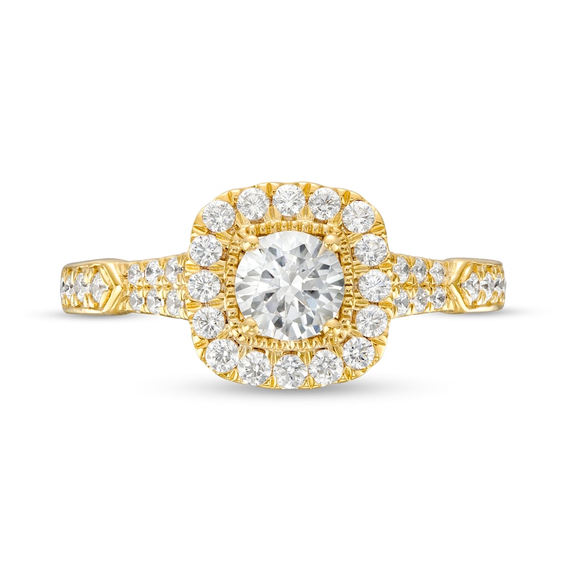 Main Image 4 of 1 CT. T.W. Diamond Cushion-Shaped Frame Double Row Engagement Ring in 14K Gold (I/I2)