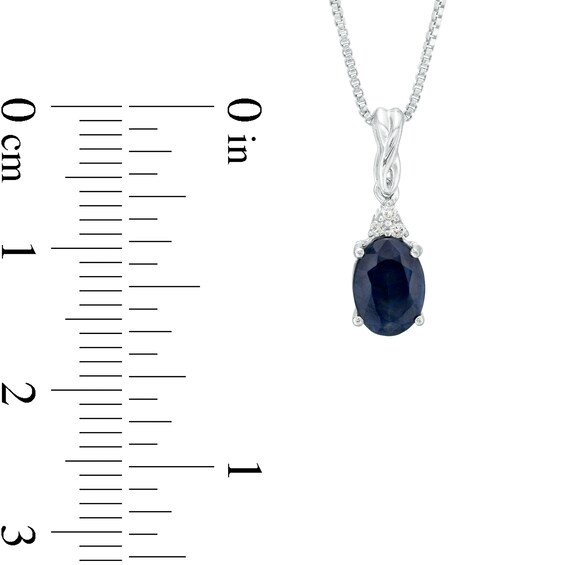 Oval Blue Sapphire and Diamond Accent Stacked Twist Bail Pendant in 10K White Gold