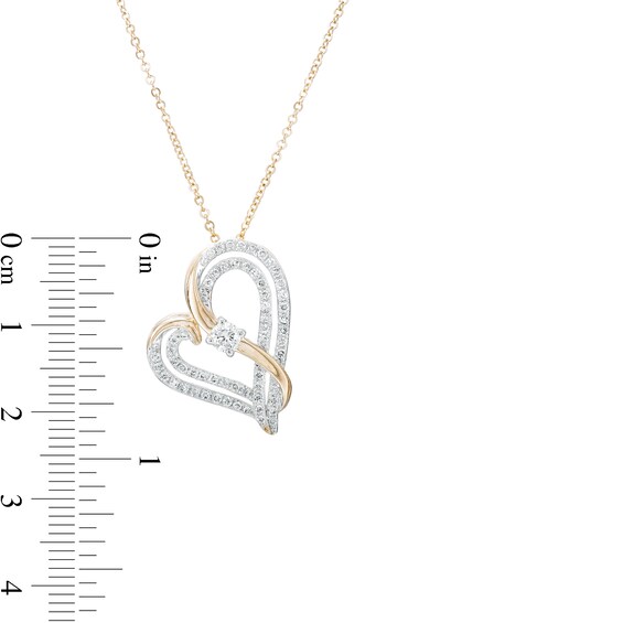Two in Love 1/2 CT. T.w. Diamond Crossover Ribbon Tilted Double Loop Heart Pendant in 10K Gold – 19"