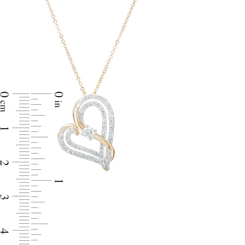 Main Image 3 of Two in Love 1/2 CT. T.W. Diamond Crossover Ribbon Tilted Double Loop Heart Pendant in 10K Gold – 19"
