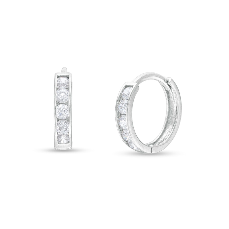 Child's Cubic Zirconia Five Stone Huggie Hoop Earrings in 14K White Gold