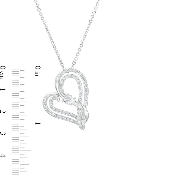 Two in Love 1 CT. T.w. Diamond Crossover Ribbon Tilted Double Loop Heart Pendant in 10K White Gold â 19"