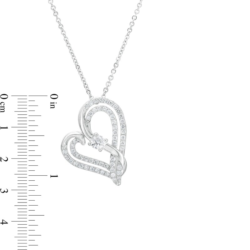 Main Image 3 of Two in Love 1 CT. T.W. Diamond Crossover Ribbon Tilted Double Loop Heart Pendant in 10K White Gold – 19"