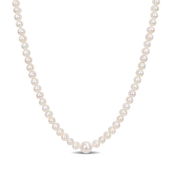 5.0-10.0mm Freshwater Cultured Pearl Station Endless Strand Necklace-100"