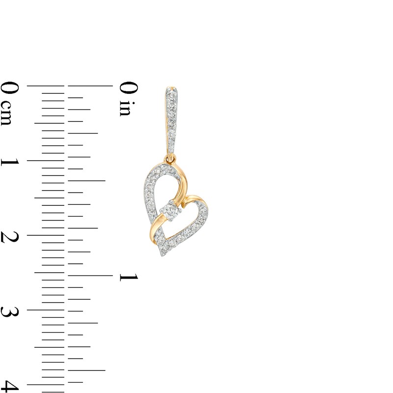 Two in Love 1/3 CT. T.W. Diamond Crossover Ribbon Tilted Loop Heart Drop Earrings in 10K Gold