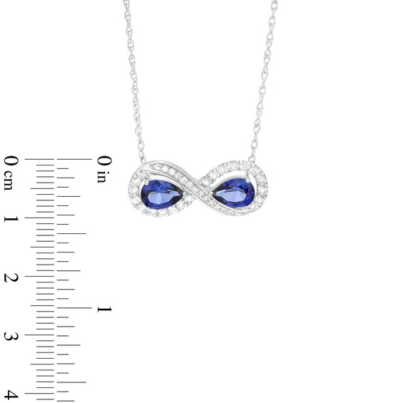 Pear-Shaped Blue and White Lab-Created Sapphire Infinity Loop Necklace and Bolo Bracelet Set in Sterling Silver
