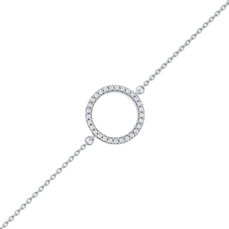 Main Image 1 of 1/10 CT. T.W. Diamond Lined Circle Bracelet in 10K White Gold - 7.25"