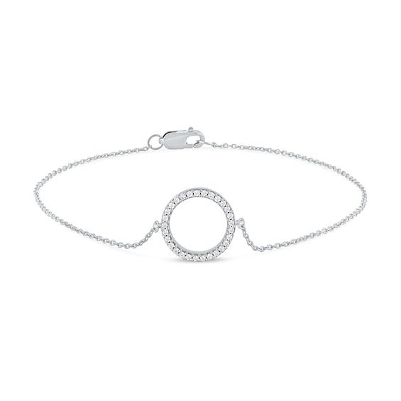 1/10 CT. T.w. Diamond Lined Circle Bracelet in 10K White Gold - 7.25"