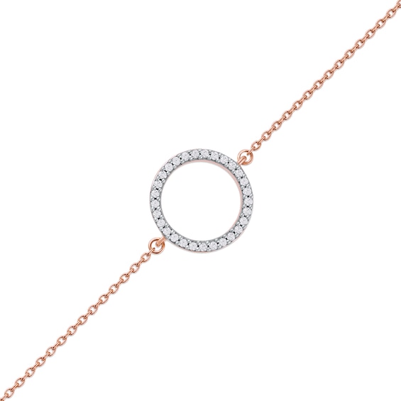 1/10 CT. T.w. Diamond Lined Circle Bracelet in 10K Rose Gold - 7.25"