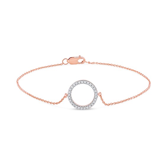 1/10 CT. T.w. Diamond Lined Circle Bracelet in 10K Rose Gold - 7.25"