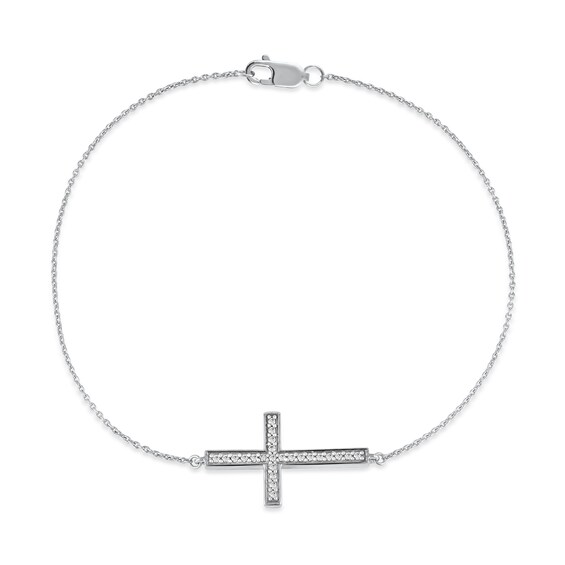 1/8 CT. T.w. Diamond Sideways Cross Bracelet in 10K White Gold - 7.25"