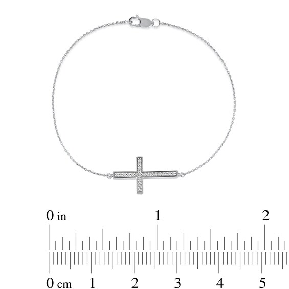 1/8 CT. T.w. Diamond Sideways Cross Bracelet in 10K White Gold - 7.25"