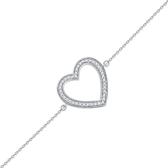 1/8 CT. T.W. Diamond Lined Heart Bracelet in 10K White Gold - 7.25"