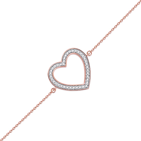 1/8 CT. T.w. Diamond Lined Heart Bracelet in 10K Rose Gold - 7.25"
