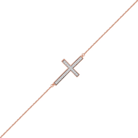 1/8 CT. T.w. Diamond Sideways Cross Bracelet in 10K Rose Gold - 7.25"