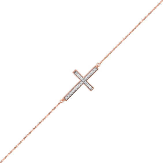 1/8 CT. T.w. Diamond Sideways Cross Bracelet In 10K Rose Gold - 7.25