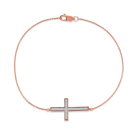 1/8 CT. T.w. Diamond Sideways Cross Bracelet in 10K Rose Gold - 7.25"