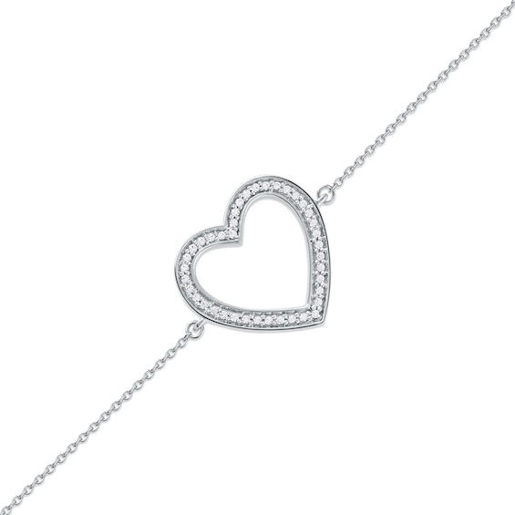 1/8 CT. T.w. Diamond Lined Heart Bracelet in 10K White Gold - 7.25"