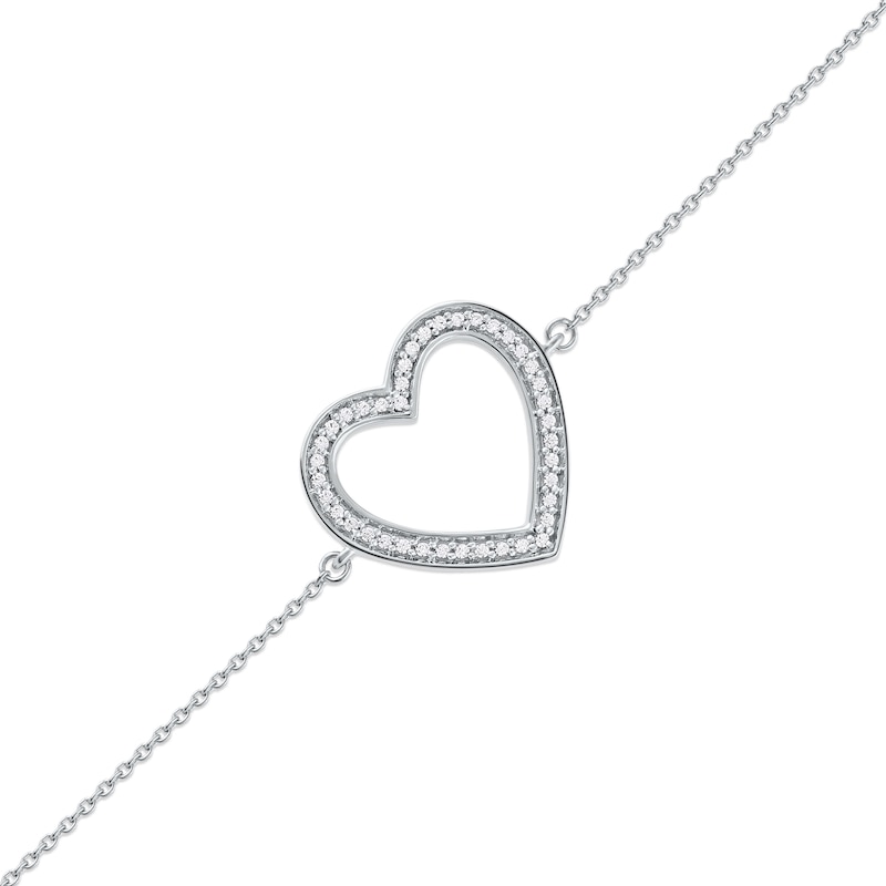 Main Image 1 of 1/8 CT. T.W. Diamond Lined Heart Bracelet in 10K White Gold - 7.25"