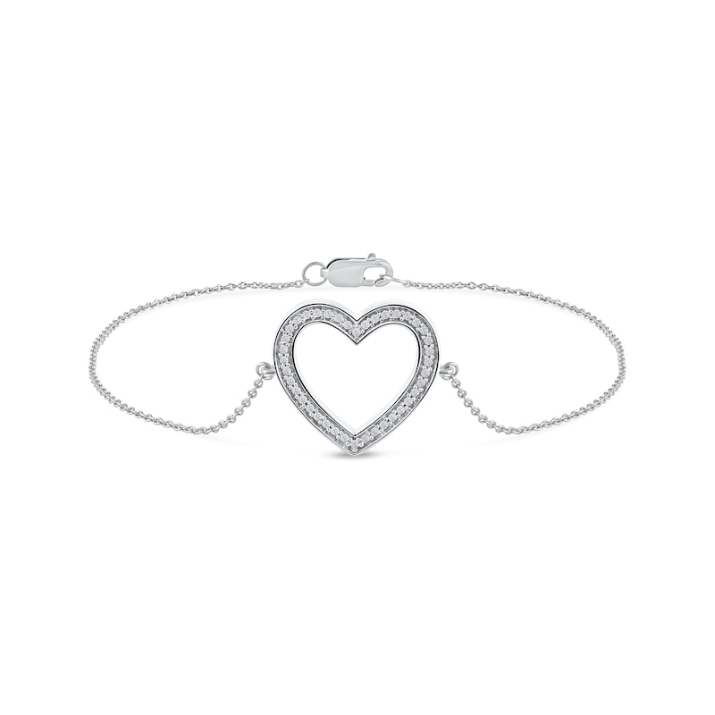 Main Image 2 of 1/8 CT. T.W. Diamond Lined Heart Bracelet in 10K White Gold - 7.25"