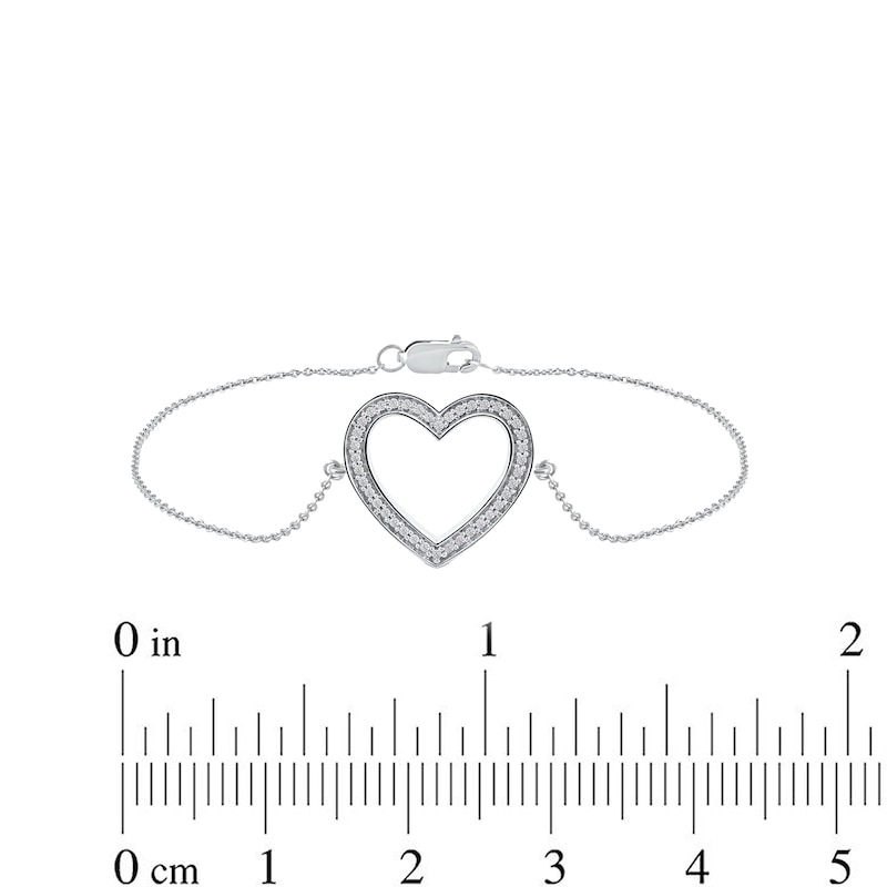 Main Image 4 of 1/8 CT. T.W. Diamond Lined Heart Bracelet in 10K White Gold - 7.25"