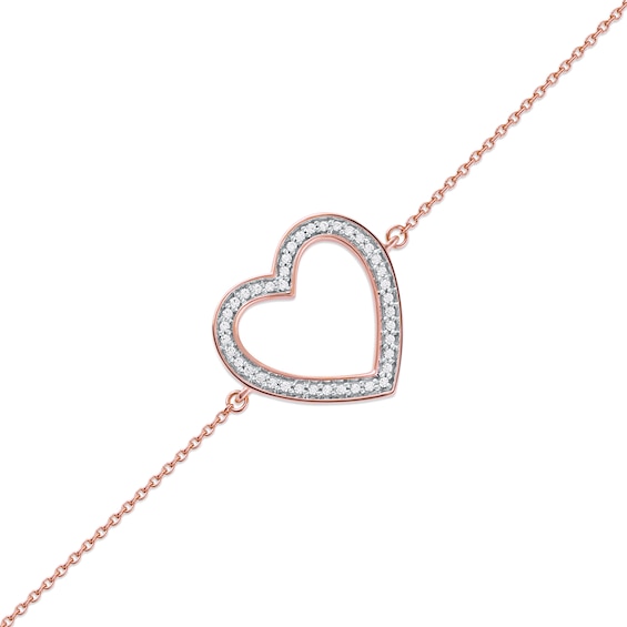 1/8 CT. T.w. Diamond Lined Heart Bracelet in 10K Rose Gold - 7.25"