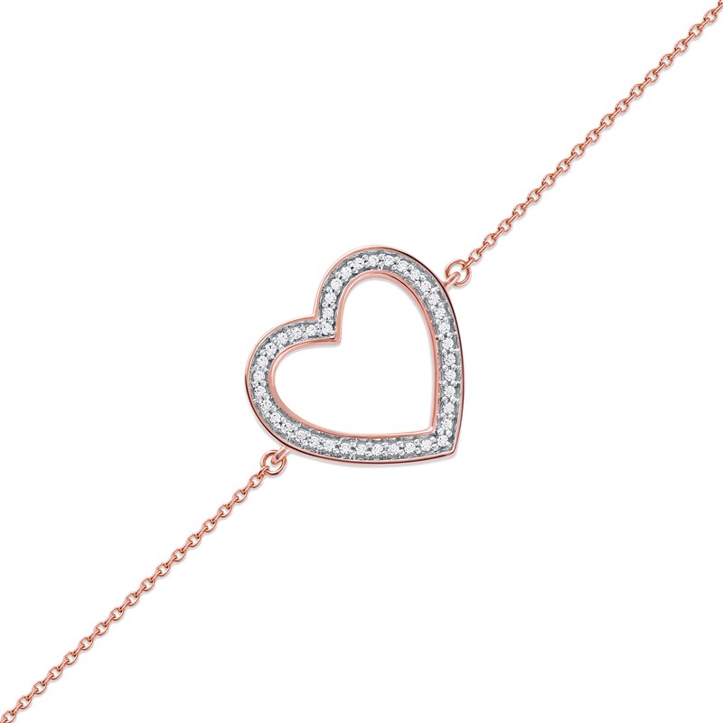 1/8 CT. T.W. Diamond Lined Heart Bracelet in 10K Rose Gold - 7.25"