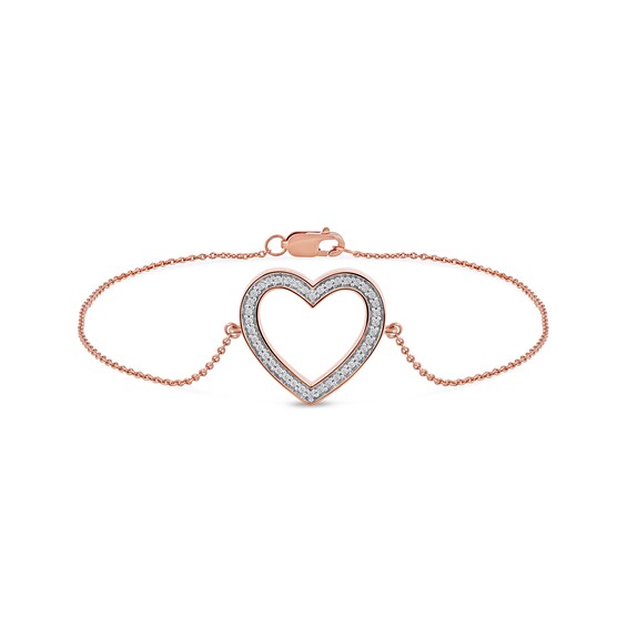 1/8 CT. T.w. Diamond Lined Heart Bracelet in 10K Rose Gold - 7.25"