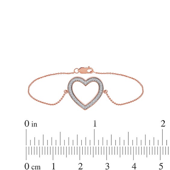 1/8 CT. T.w. Diamond Lined Heart Bracelet in 10K Rose Gold - 7.25"