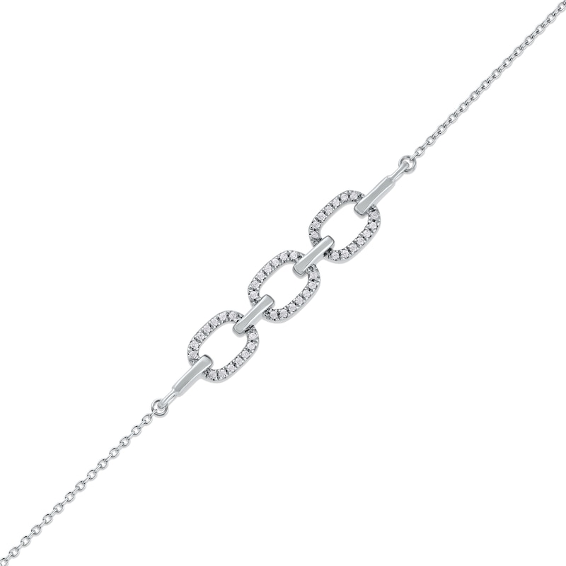 Main Image 1 of 1/8 CT. T.W. Diamond Triple Oval Link Bracelet in 10K White Gold - 7.25"