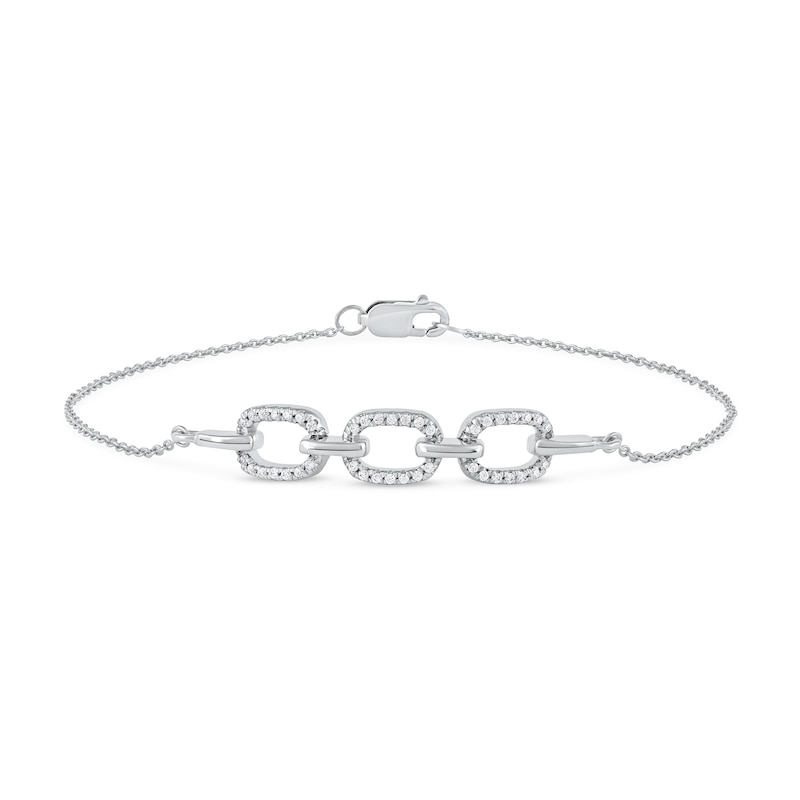 Main Image 2 of 1/8 CT. T.W. Diamond Triple Oval Link Bracelet in 10K White Gold - 7.25"
